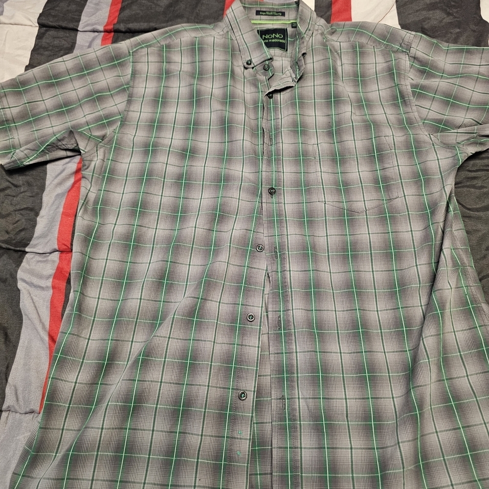 Nautica Short-Sleeve Plaid Button-Down Shirt - Gray with Green (#3) - Picture 6 of 7